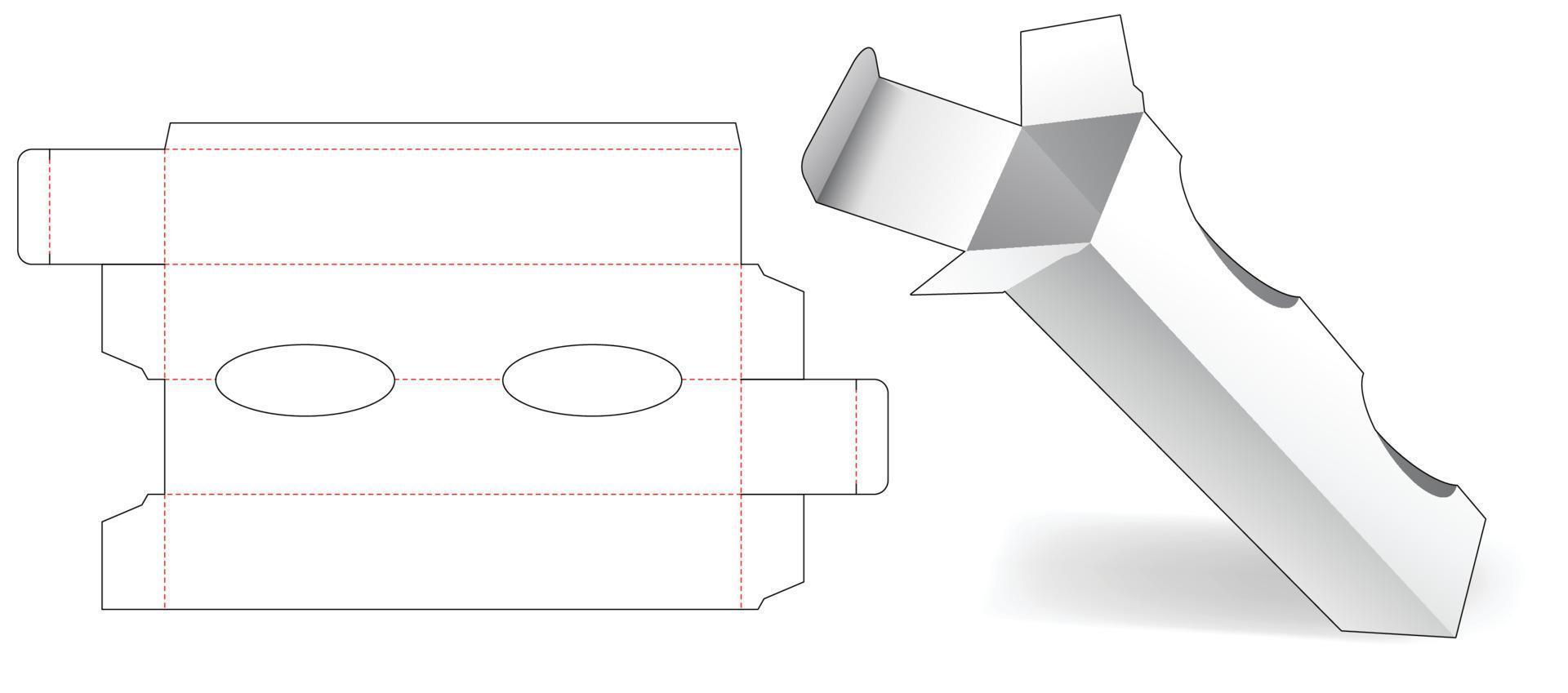 Tall box with two ellipse windows die cut template vector