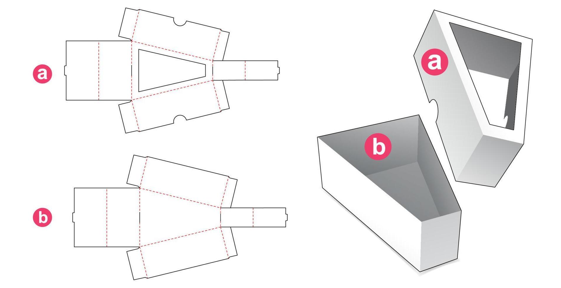 Triangle tray and lid with window die cut template vector