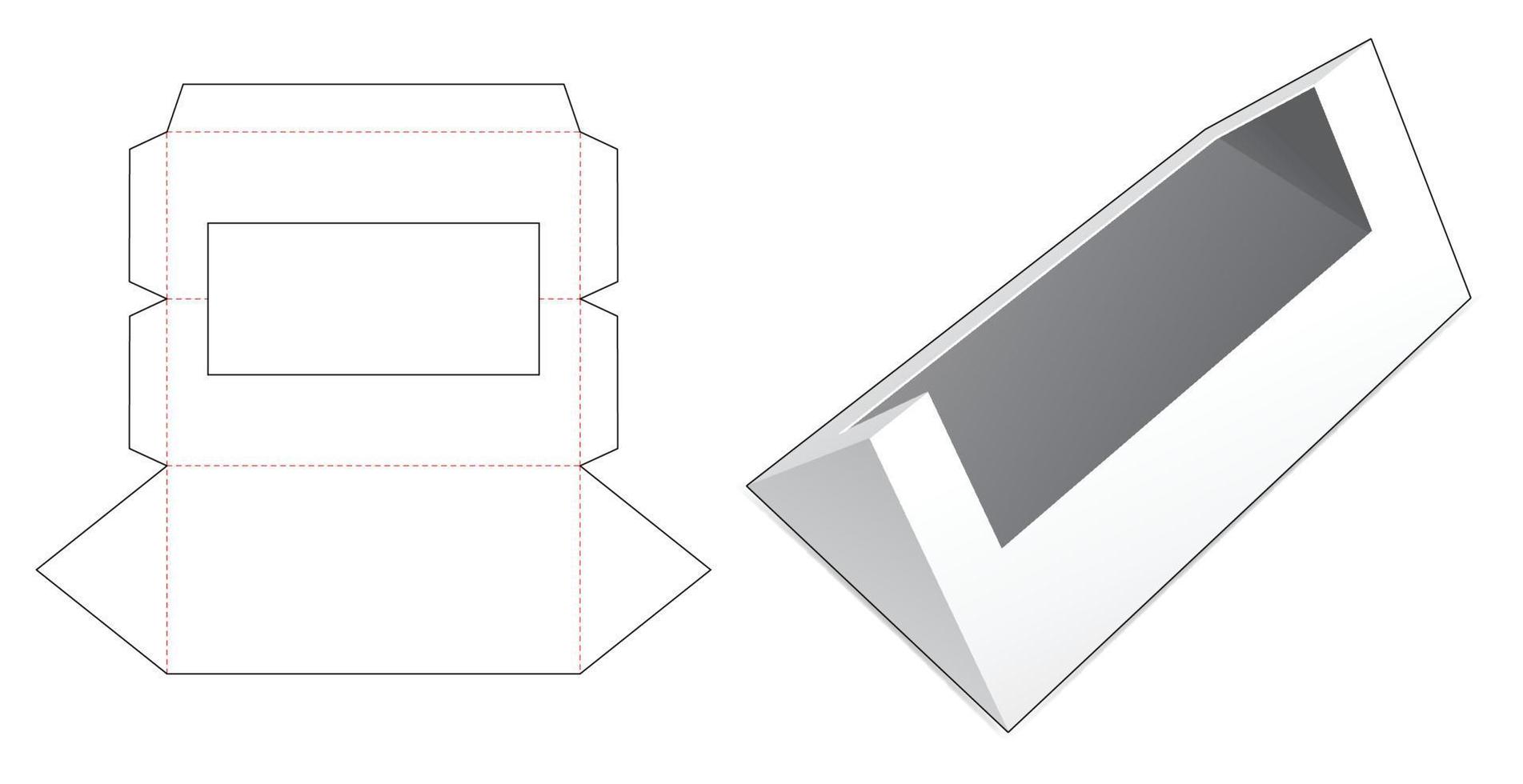 Triangle packaging with corner window die cut template vector