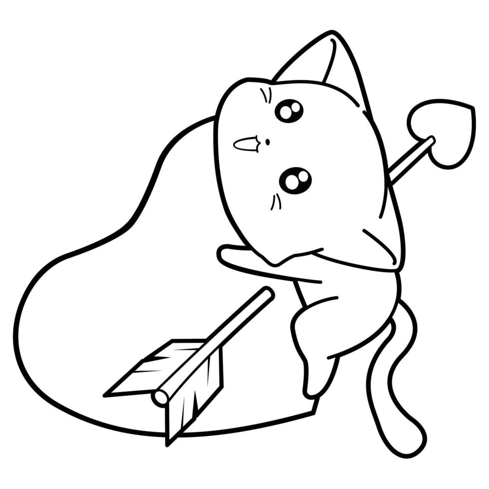 cat and heart cartoon outline vector
