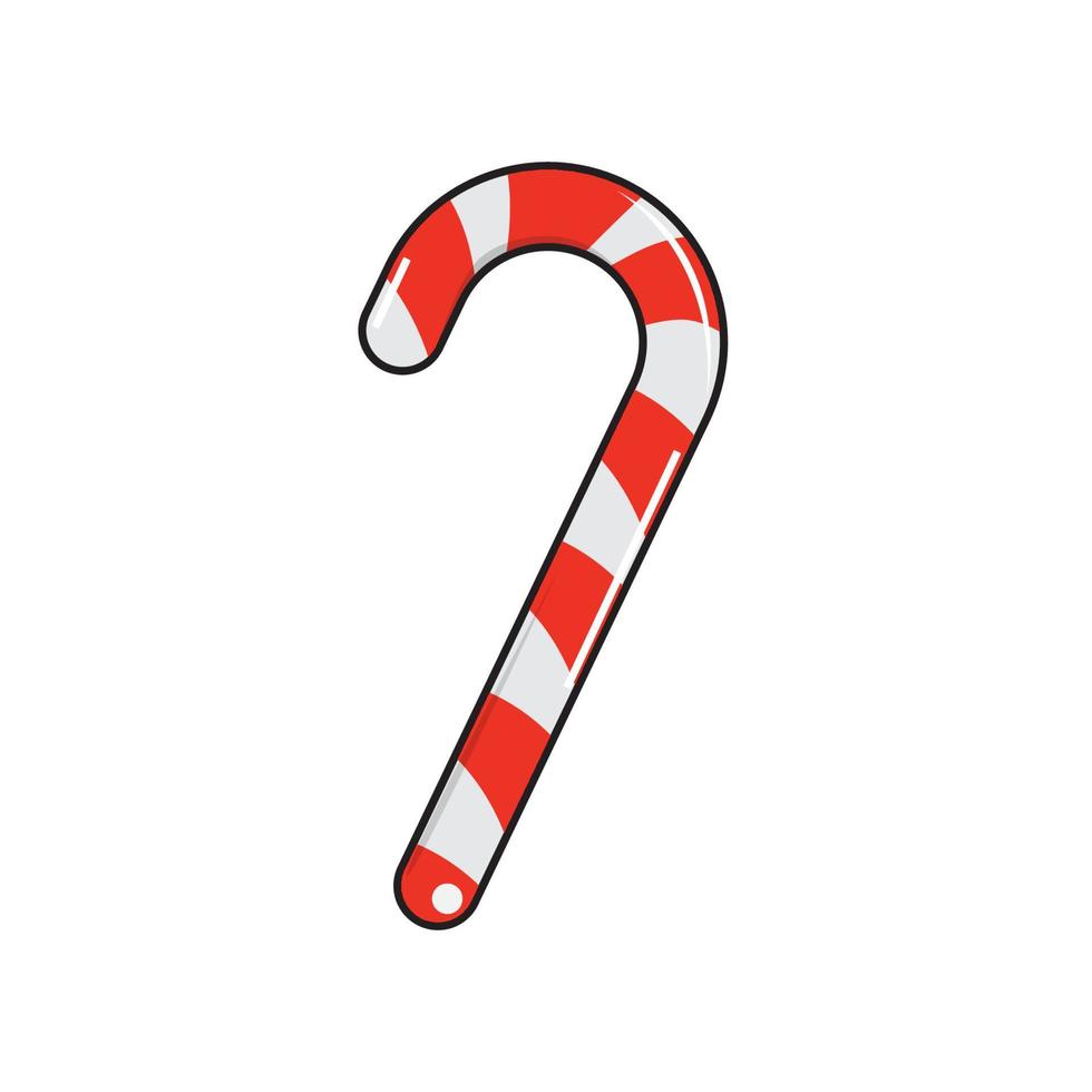 Realistic candy cane isolated on transparent backdrop. Vector illustration. Top view on icon. Template for greeting card on Christmas and New Year.