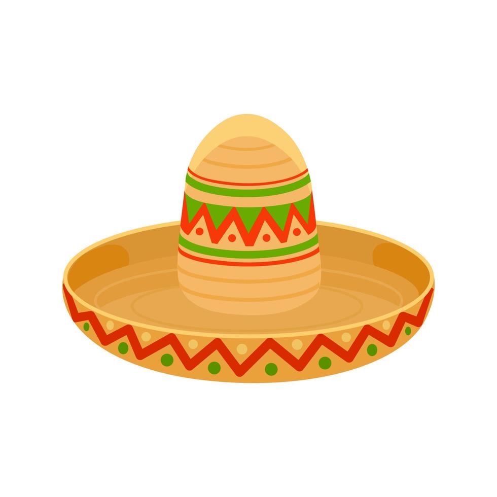 Mexican sambrero in honor of Cinco De May or Day of the Dead. Mexican traditional headdress. Vector illustration