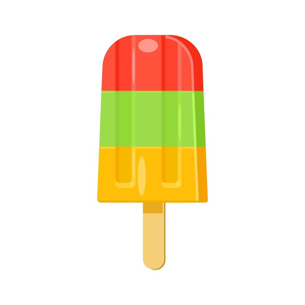 Fruit popsicle. Multicolored ice cream on a wooden stick. Icon. Vector illustration