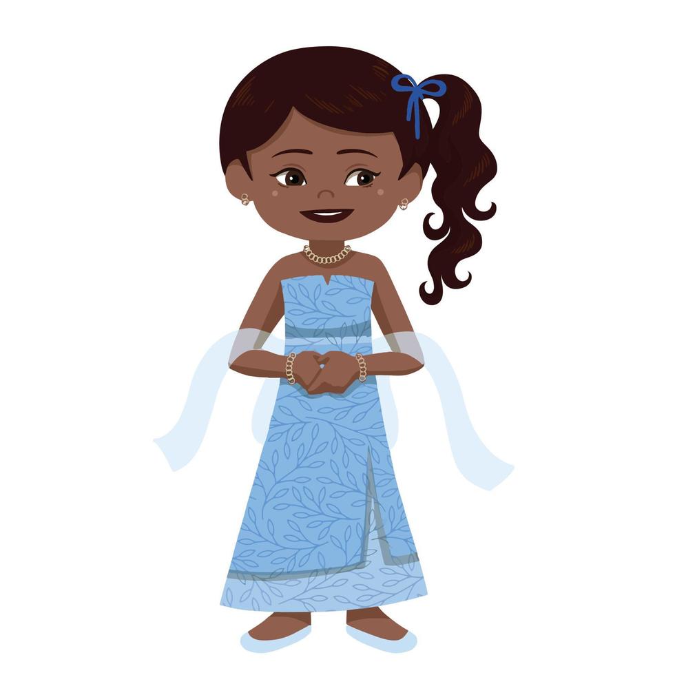 Elegant Little African American Princess in Sparkling Dress vector