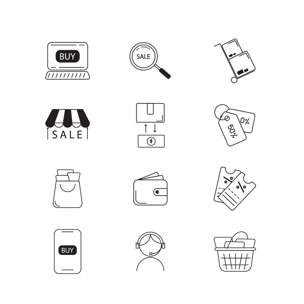 conjunto de iconos de línea vectorial relacionada con las compras. iconos de contorno. de iconos web para tienda online. vector