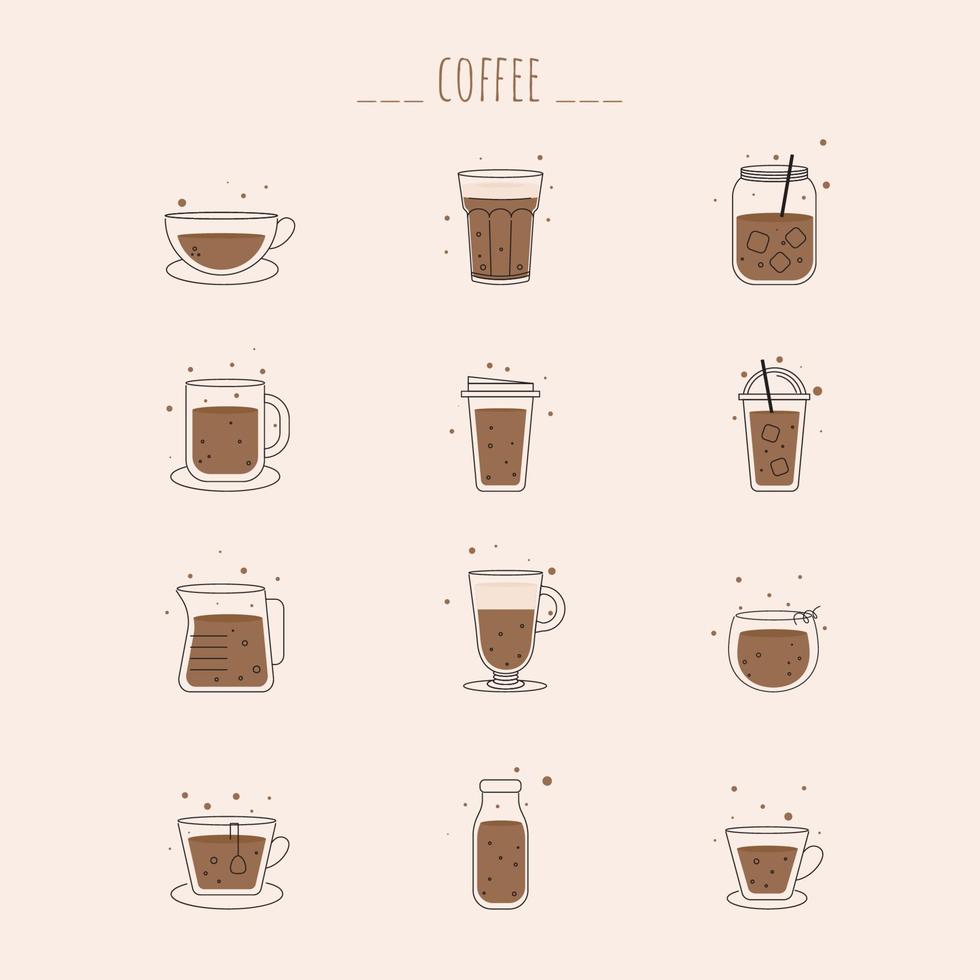 ilustración, icono. conjunto de menú de café. sencillo. aislado con fondo. vector