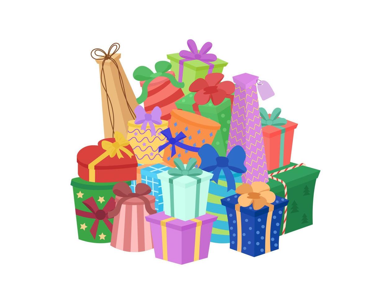 gran pila de cajas de regalo. montón de regalos coloridos giftbox aislado sobre fondo blanco. ilustración vectorial vector