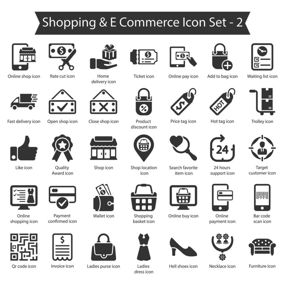 paquete de iconos de compras y comercio electrónico vector