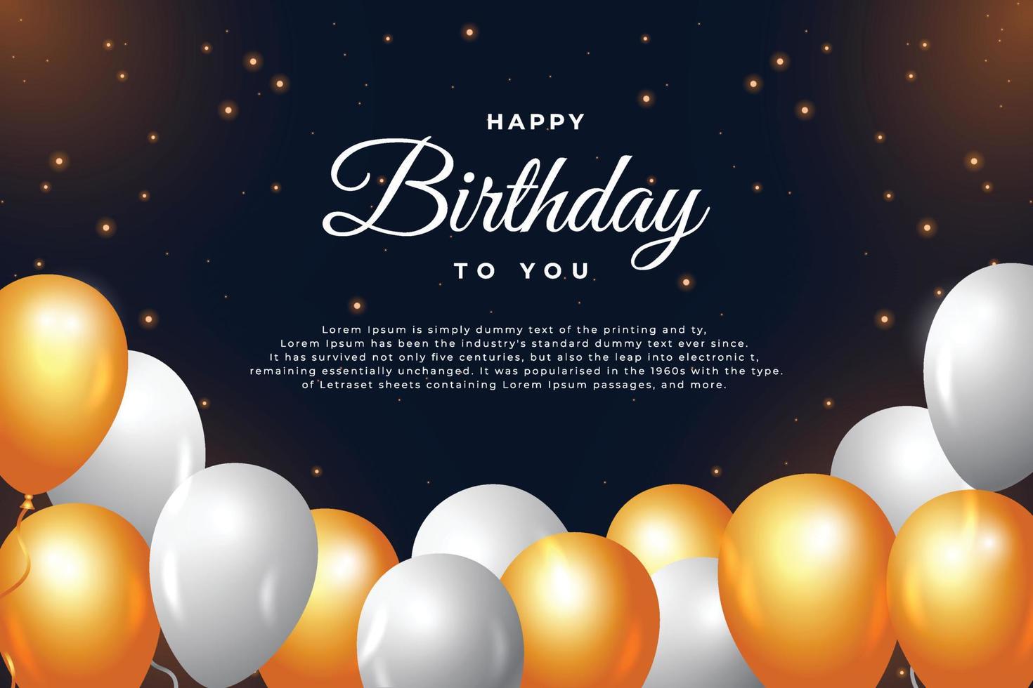 Happy birthday black background with realistic balloons. Happy birthday banner with light effect. Birthday celebration banner, realistic balloons, white typography, birthday light effect background. vector