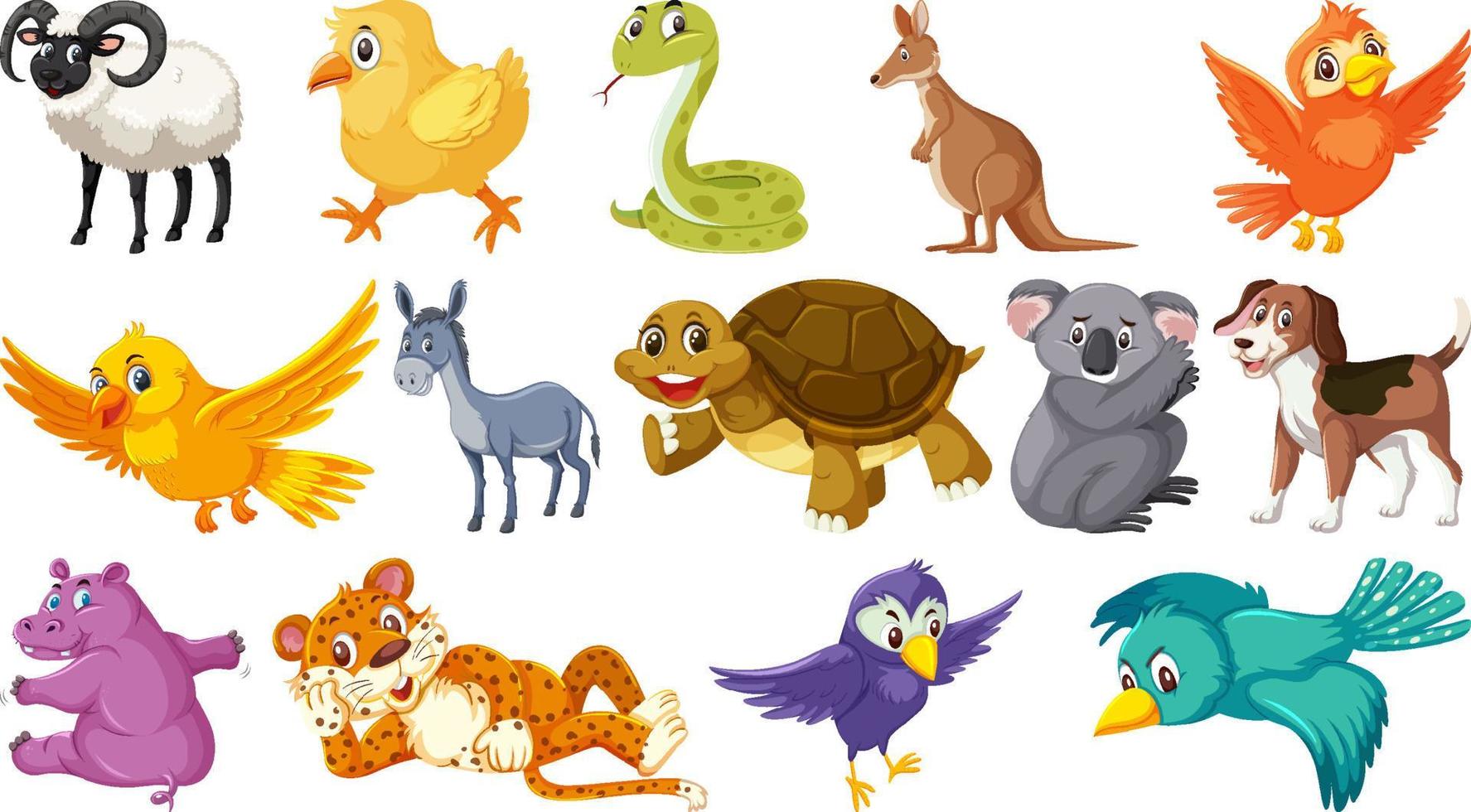 Set of isolated different animals vector