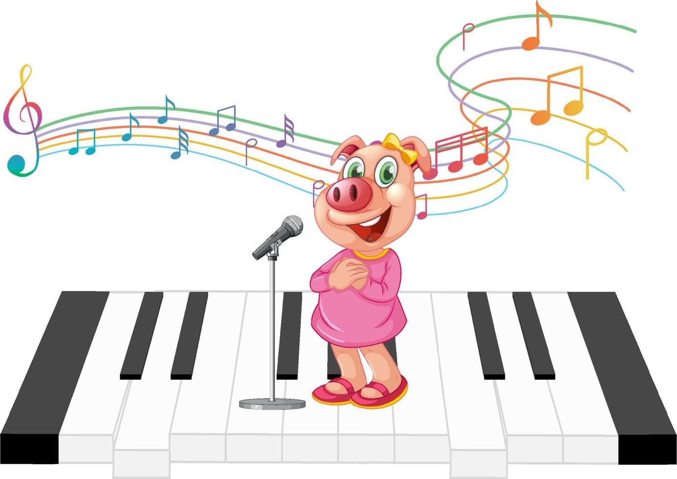 personaje de dibujos animados lindo cerdo de pie en el piano vector