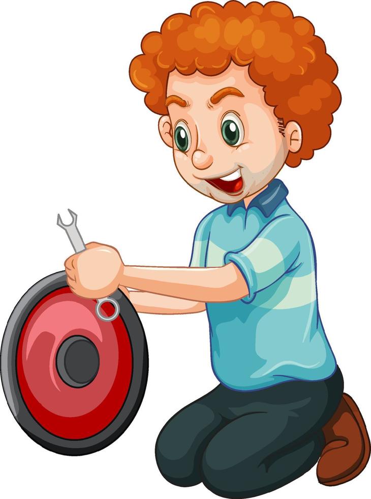 A man holding wrench with wheel vector