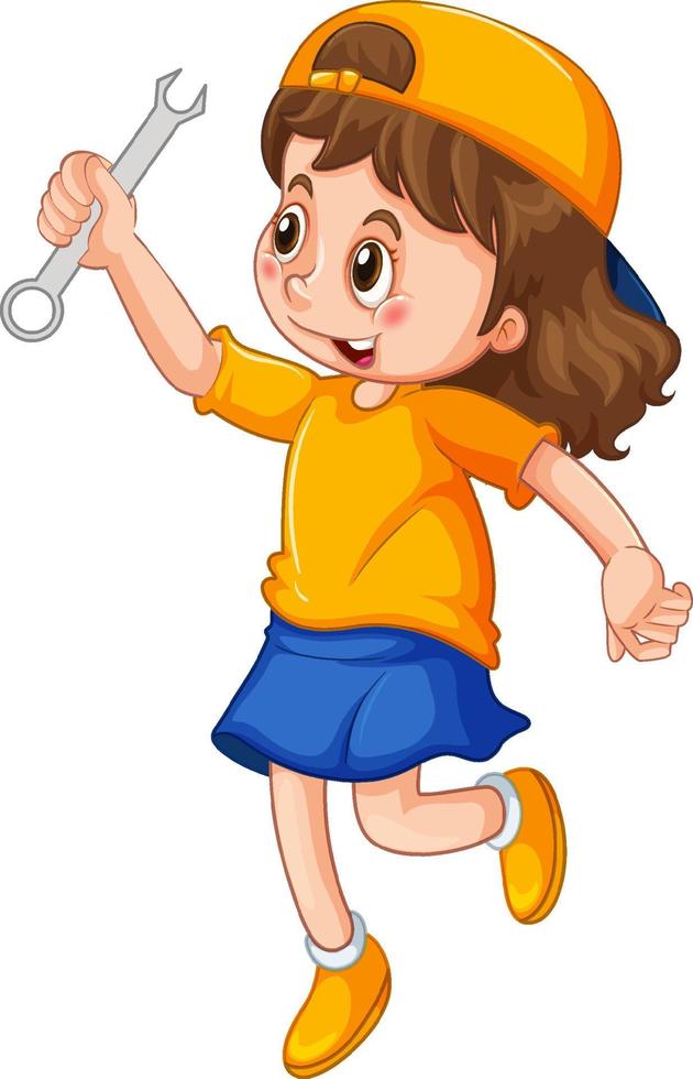 A girl holding a wrench on white background vector