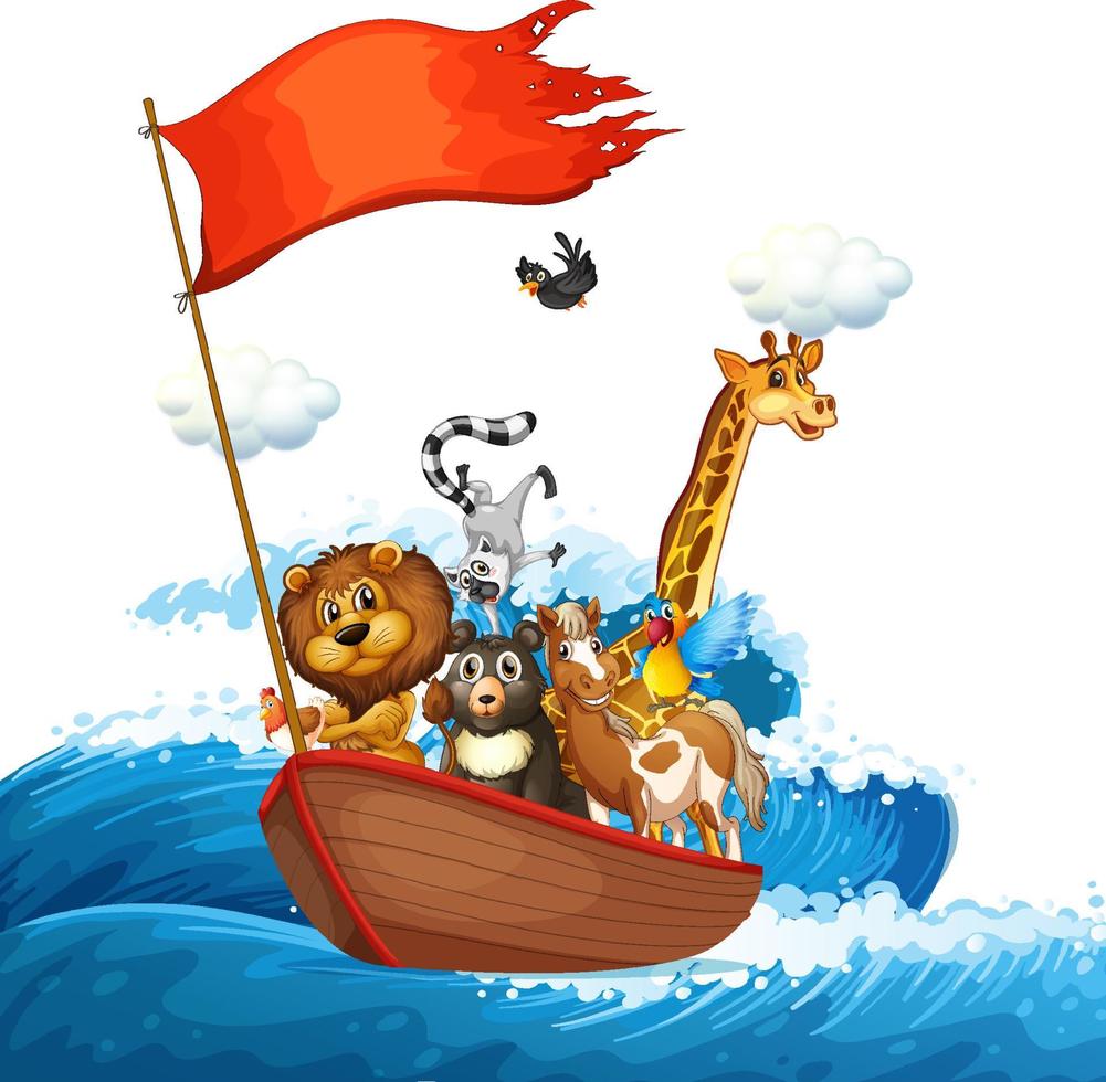 Wild animals on the ship with ocean wave vector