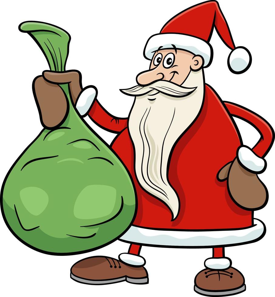 cartoon Santa Claus character with sack of Christmas gifts vector