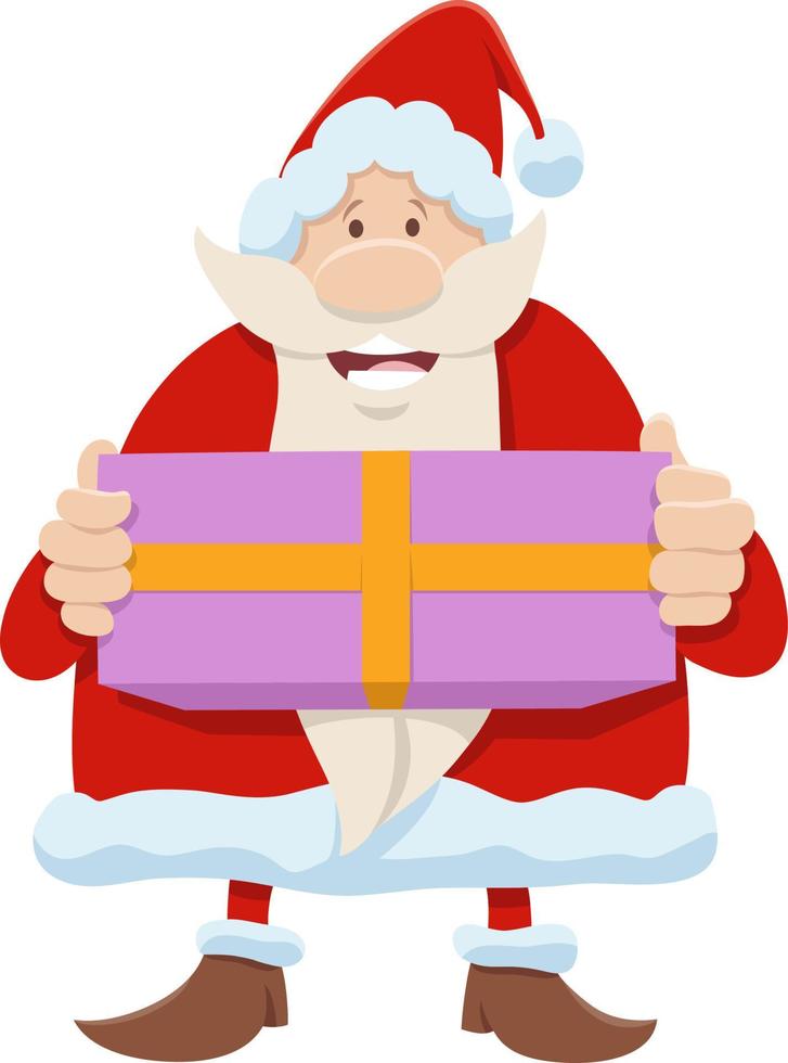 happy Santa Claus cartoon character with big present vector