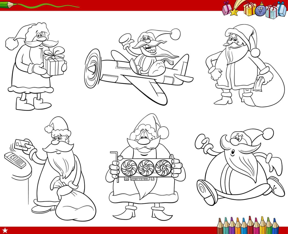 Dibujos animados de personajes de santa claus para colorear página del libro vector