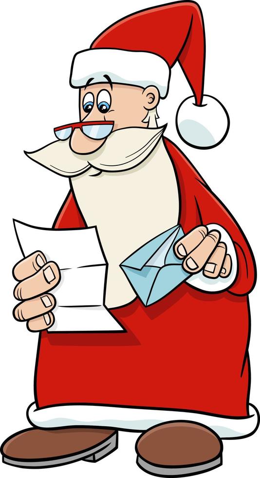 cartoon Santa Claus reading a letter on Christmas time vector
