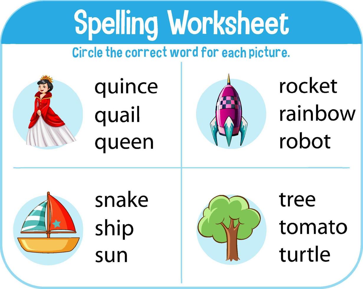 Spelling worksheet template for kids vector