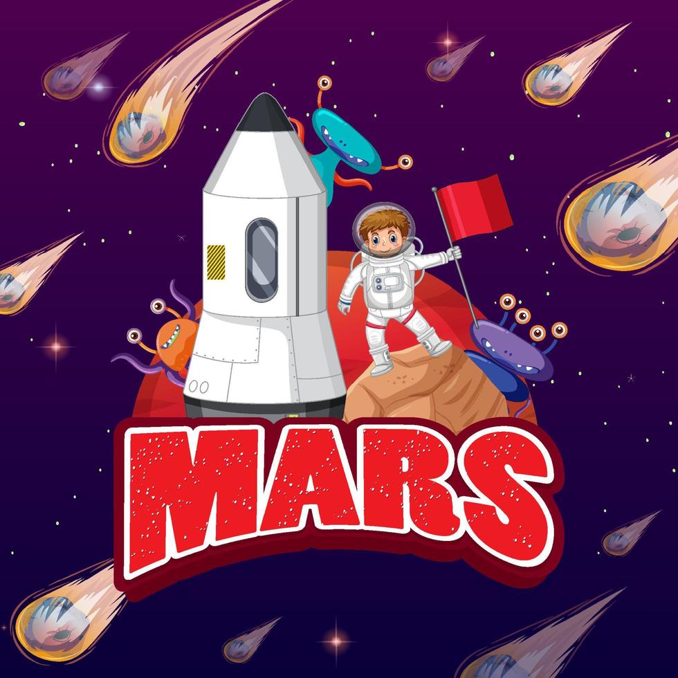Astronaut with spaceship cartoon poster vector