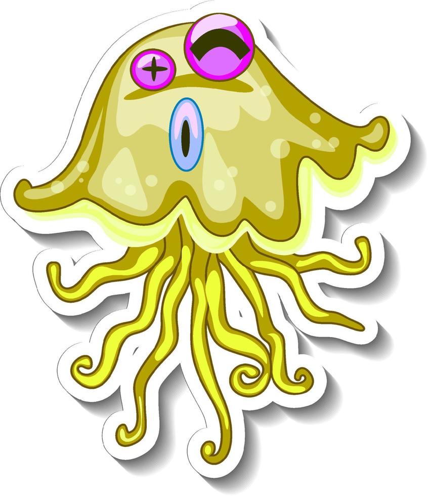 etiqueta engomada de la historieta del animal marino de las medusas vector