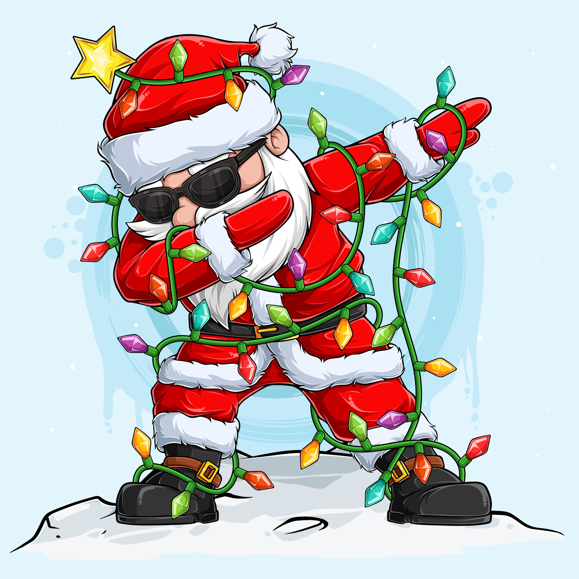 Christmas Santa Claus Character Doing Dabbing Dance Surrounded By Christmas Tree Lights 4654669