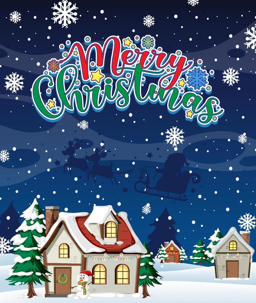 Christmas banner with snow house at night vector