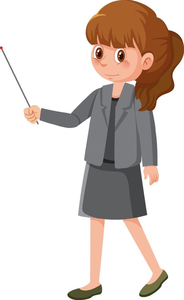 Young woman teacher teaching cartoon character vector