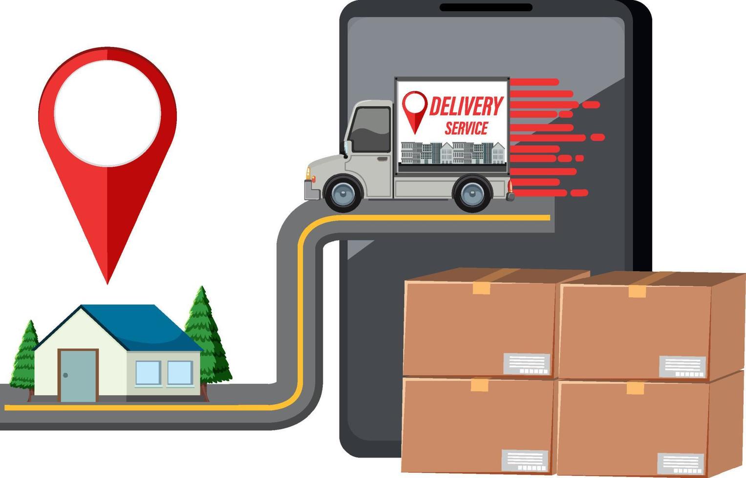 Location pin on a house with delivery truck vector