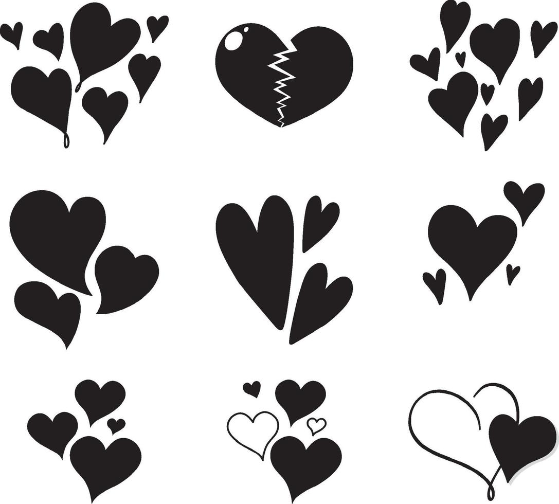 conjunto de corazones diferentes en estilo doodle vector