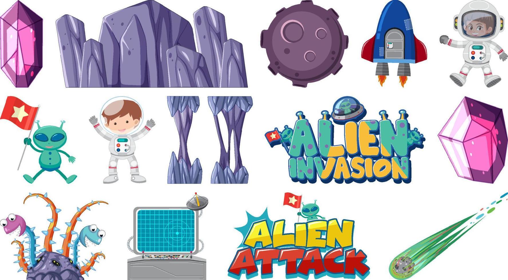 Isolated fantasy space game objects and elements set vector