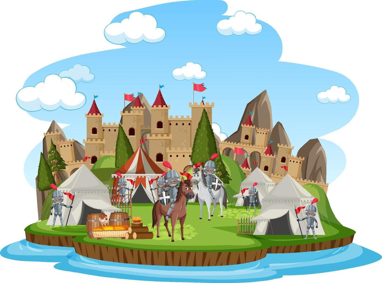 Military medieval camp on white background vector
