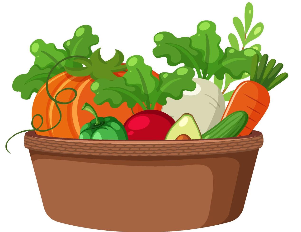 Verduras en una canasta sobre fondo blanco. vector