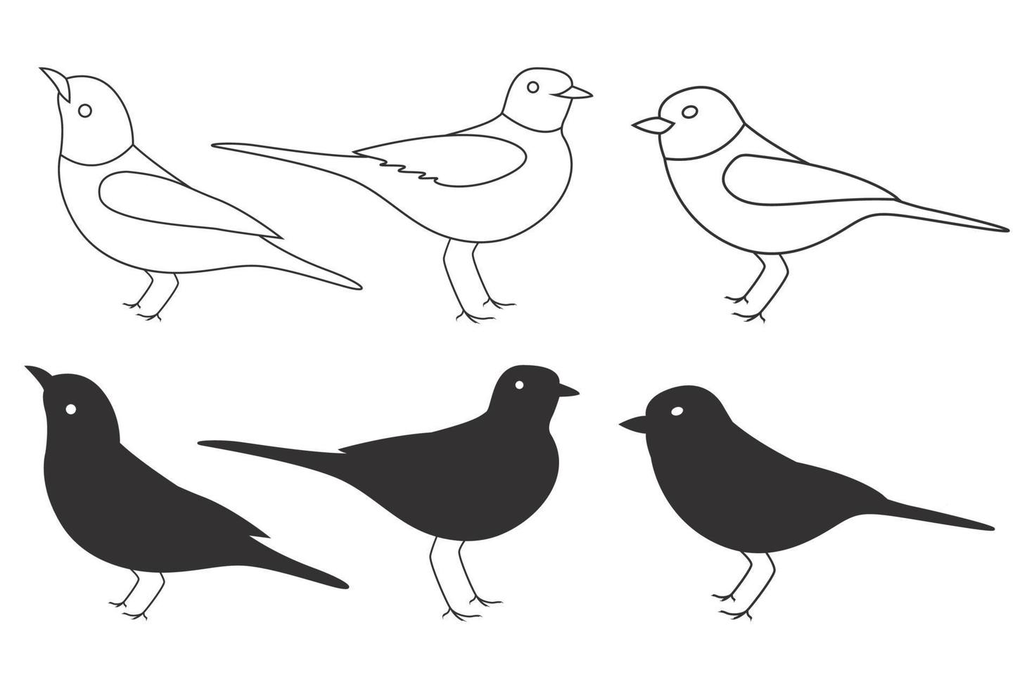 vector conjunto de silueta de aves. pájaros sentados y volando