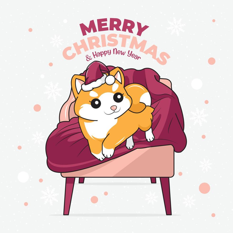 feliz navidad, tarjetas de felicitación, lindo, perro, vector, ilustración, pro, descargar vector