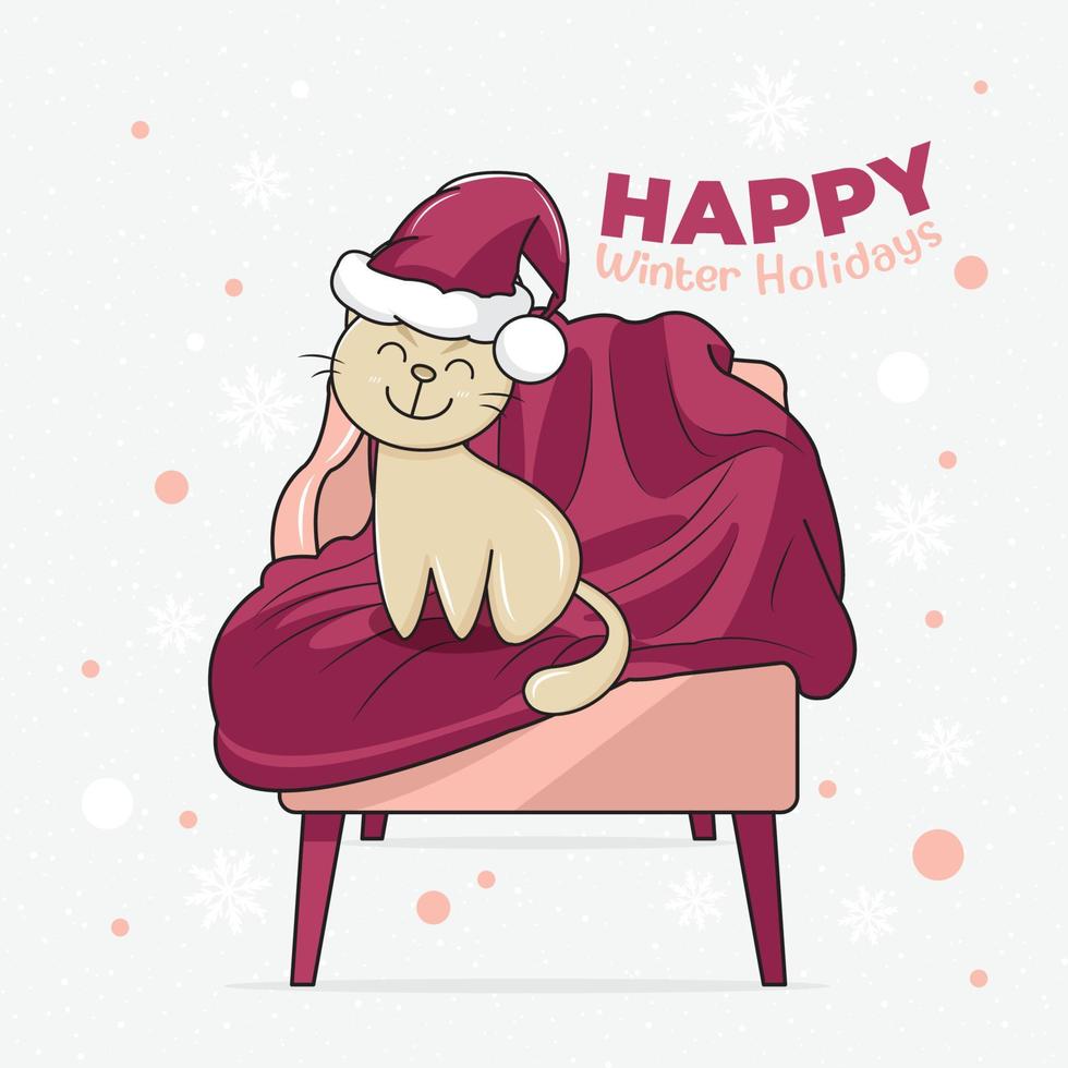 Merry christmas greeting cards cute cat vector illustration free download