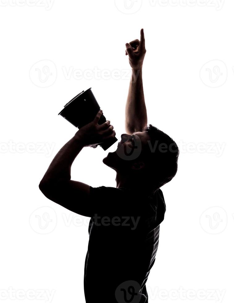 Man yelling in a megaphone photo