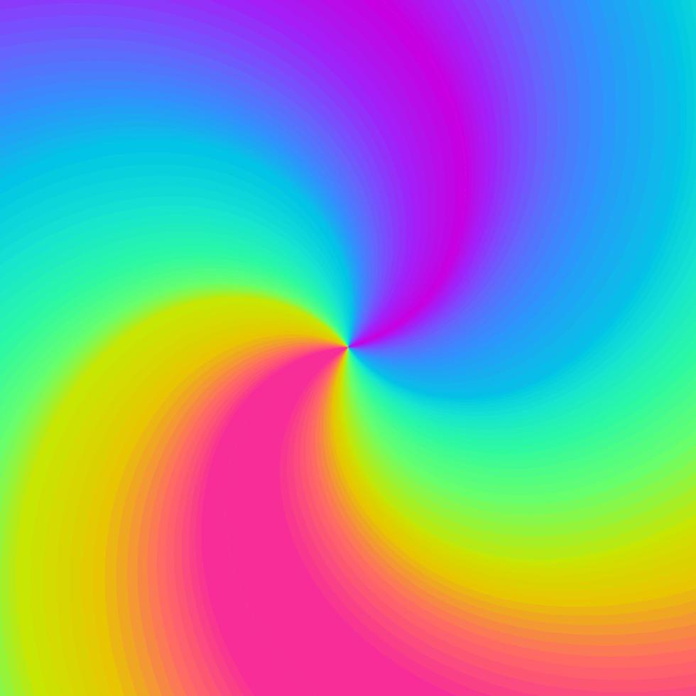 Fondo de remolino de neón arco iris. arco iris degradado radial de espiral retorcida. ilustración vectorial. vector