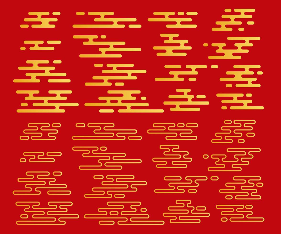 Asian Chinese clouds set. Traditional oriental asian flat design elements. Vector