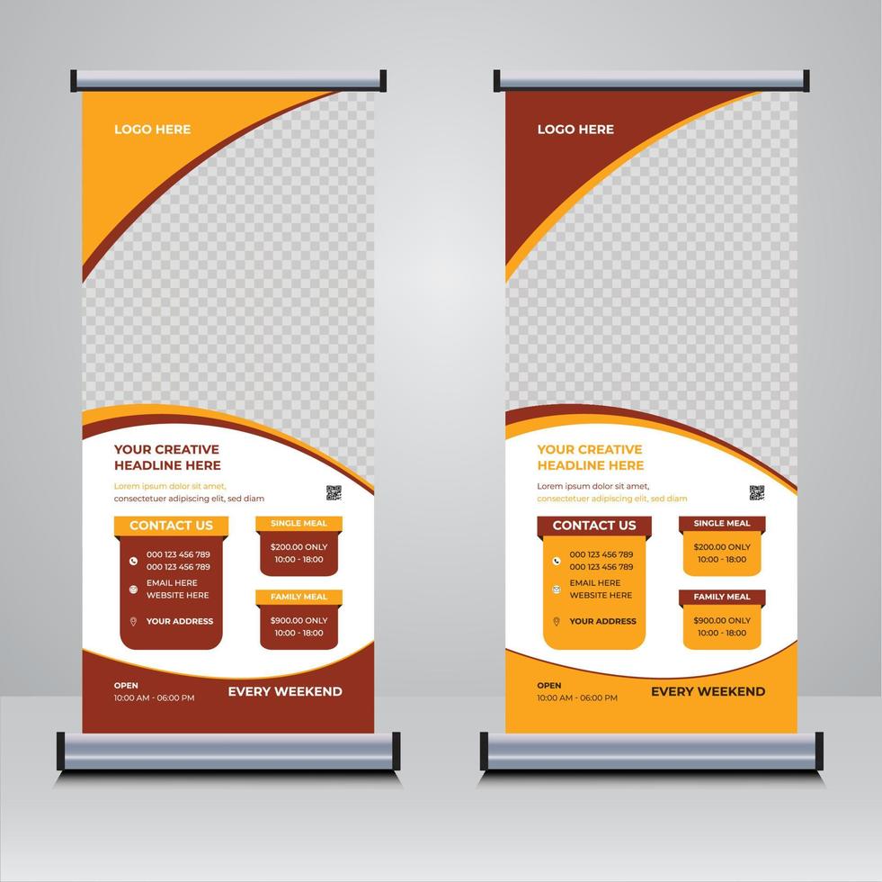 Restaurant food roll up banner design template vector