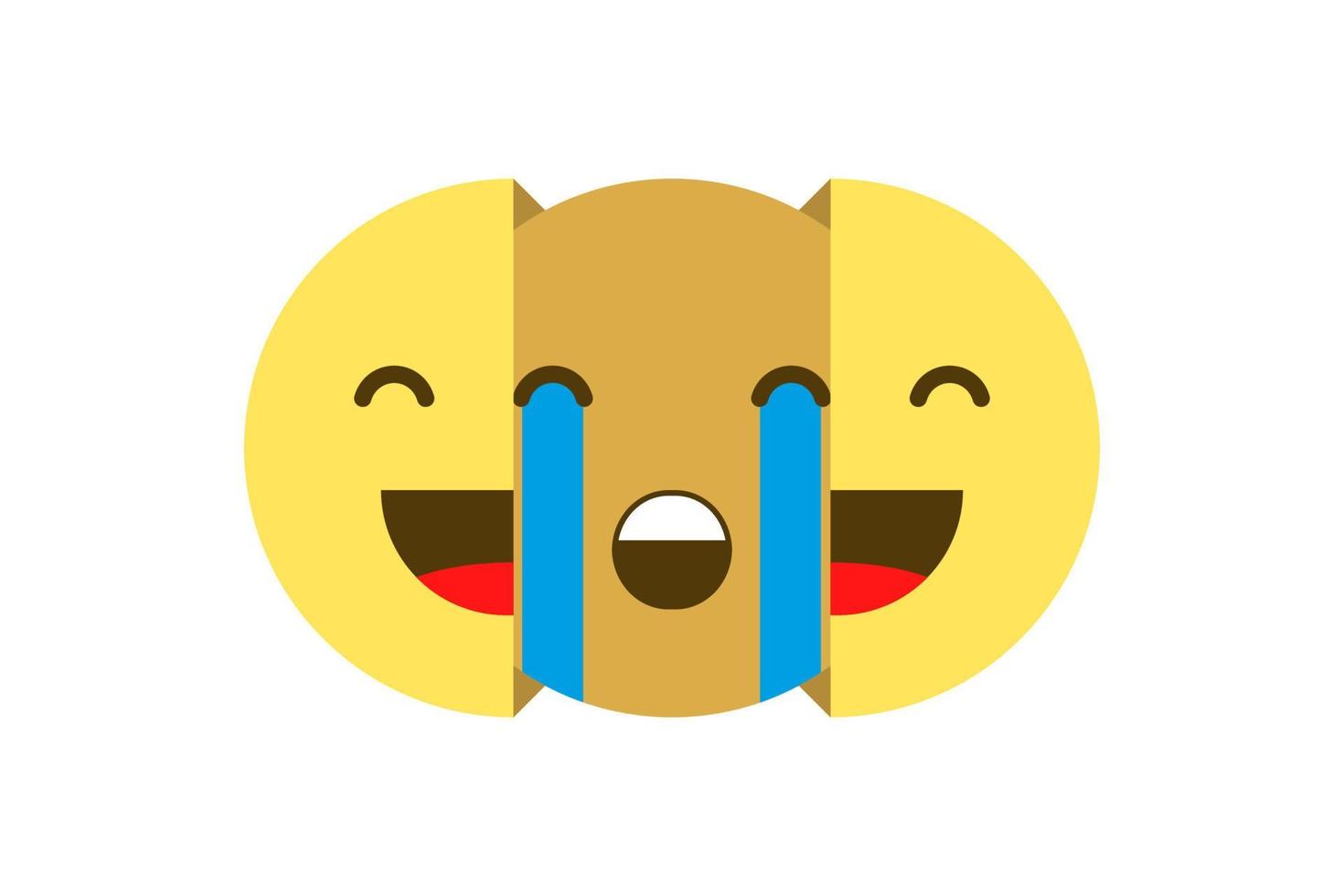 Sad emoticon hiding under a happy mask. Vector illustration