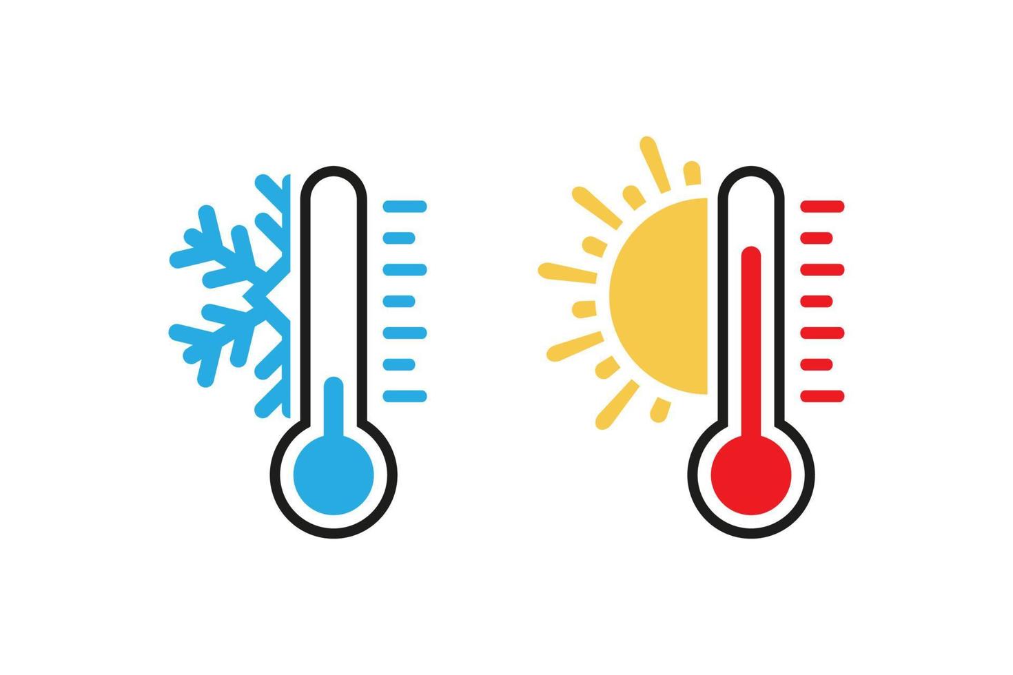 dos termómetros muestran frío y calor. vector en diseño plano