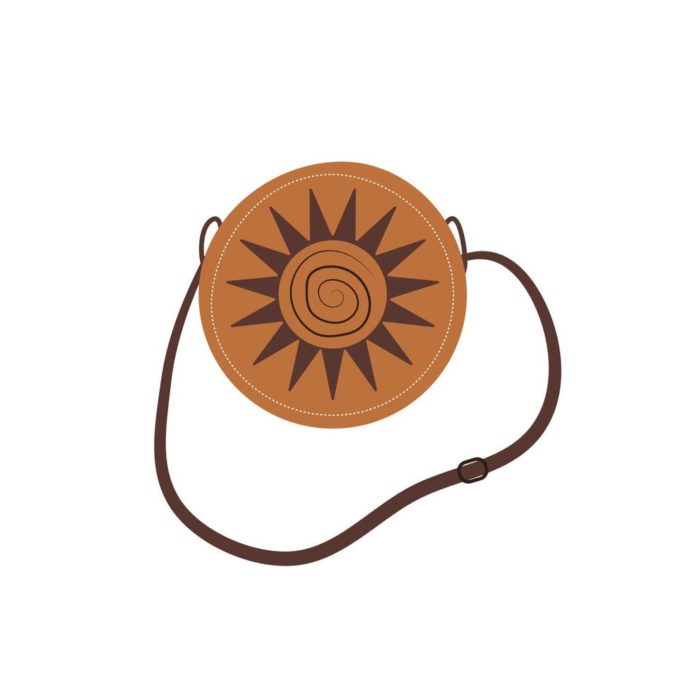 Round brown women's eco shoulder bag in boho style on a white background vector