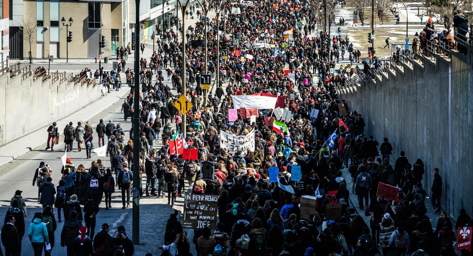 MONTREAL, CANADA APRIL 02 2015 - Panoramic View of the Streets Packed with Protesters photo