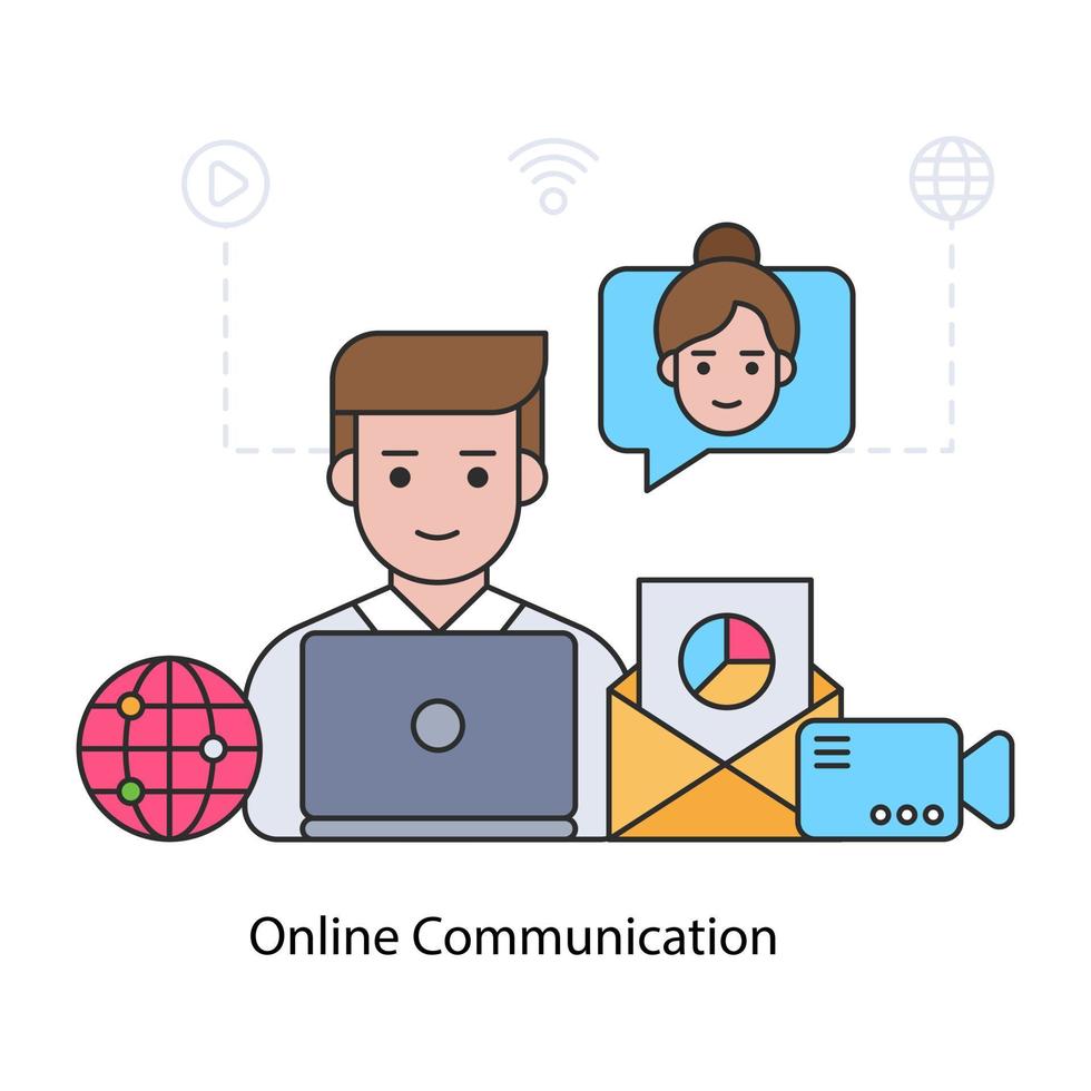 A flat design illustration of online communication vector