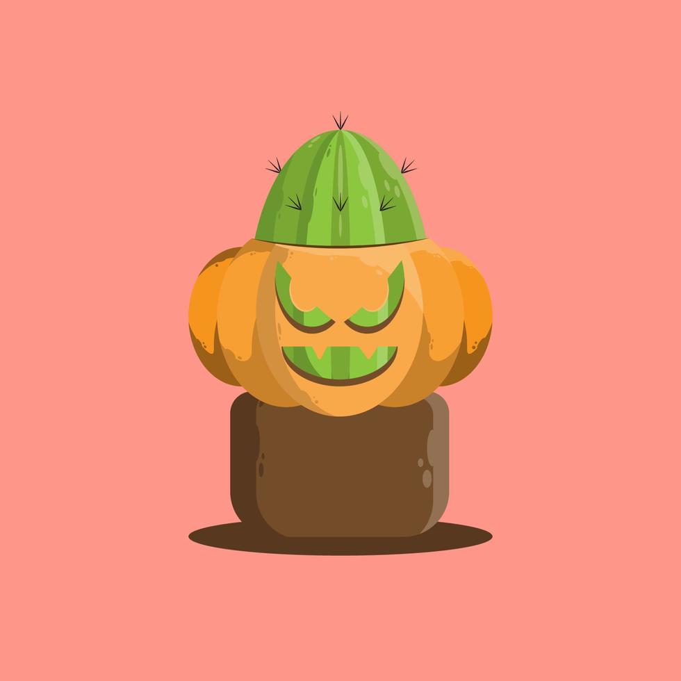 Cactus with pumpkin monster vector