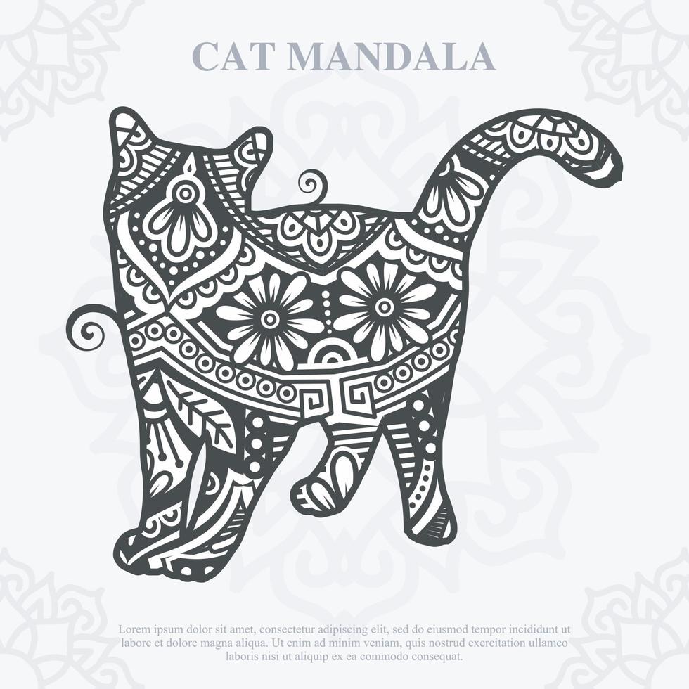 Cat Mandala. Vintage decorative elements. Oriental pattern, vector illustration.