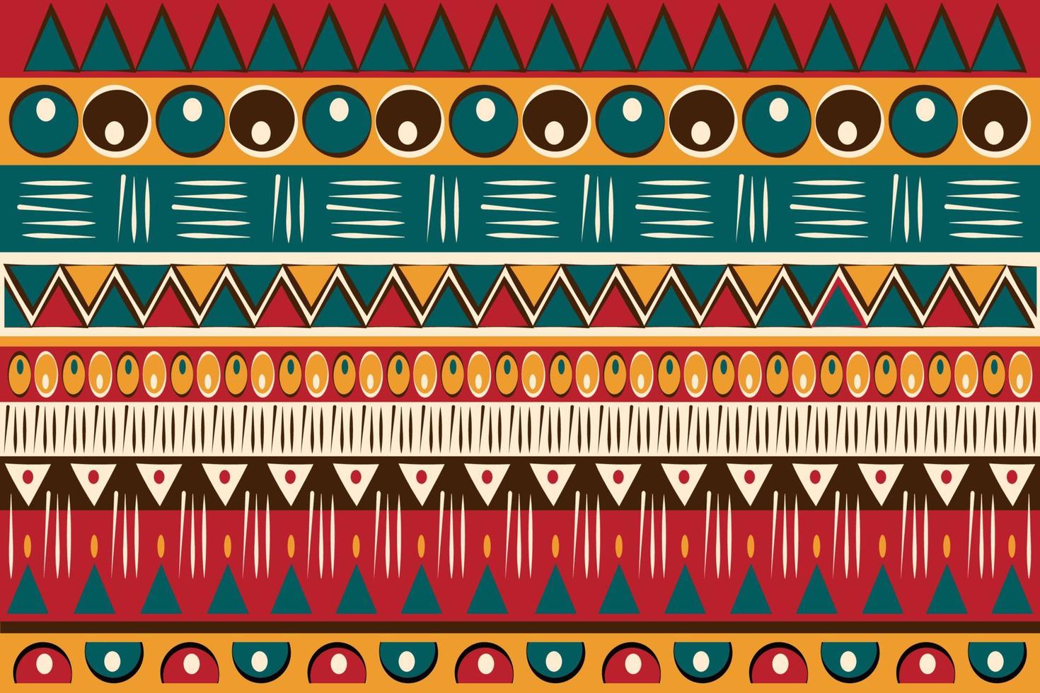 tela de impresión africana, patrón de mosaico de adornos étnicos tribales. Adorno de elementos geométricos hechos a mano para su diseño, estilo de moda textil afro colorido. Vestido envolvente pareo, alfombra batik de fondo vector