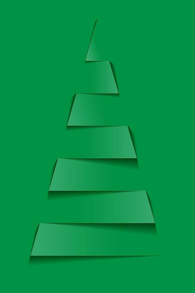 Paper christmas tree. Vector new year card in paper cut style, green background