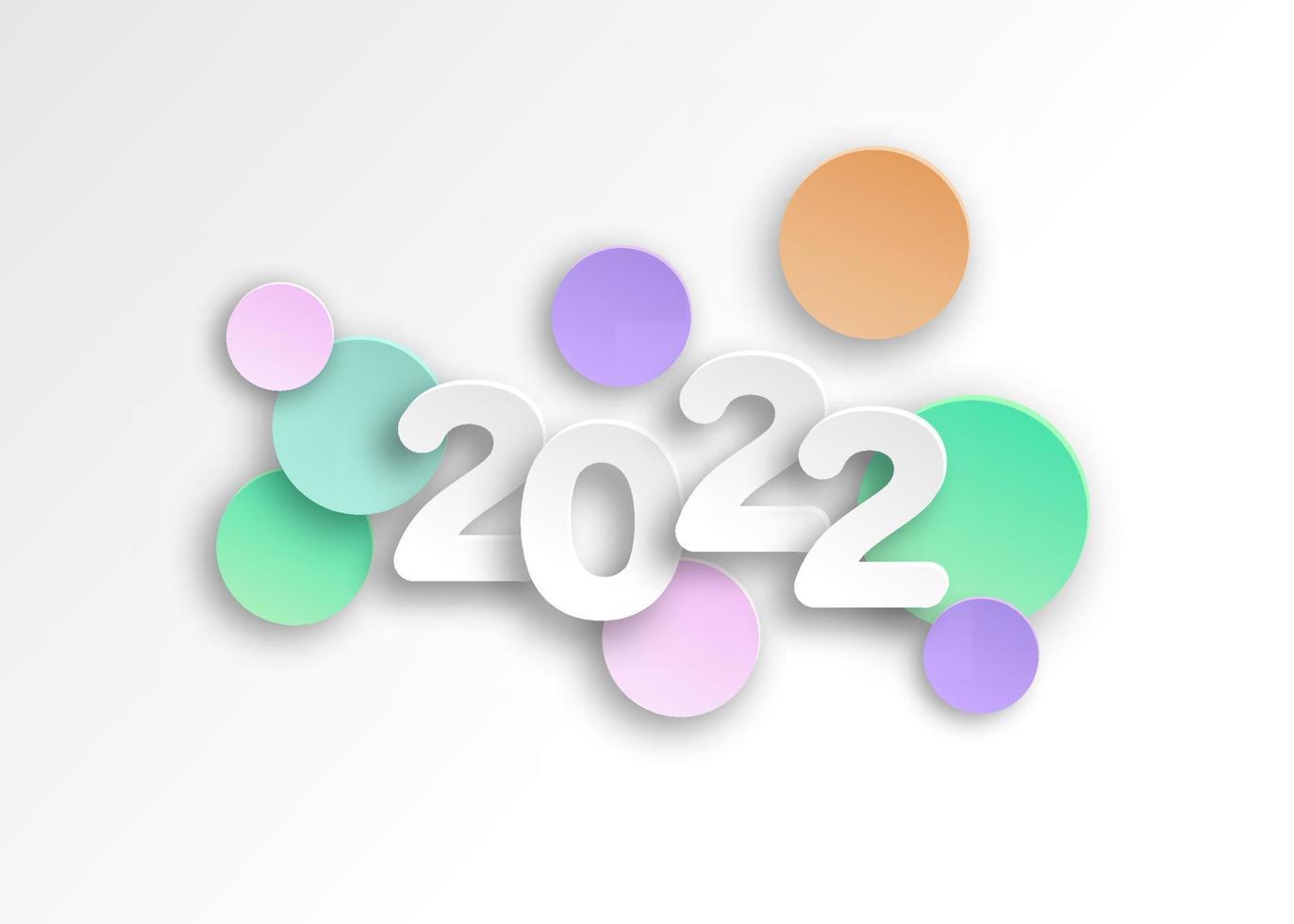 New year 2022 paper cut numbers in delicate colors. Decorative greeting card 2022 happy new year. Colorful Christmas banner, vector illustration isolated on white background